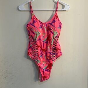 NWOT Tropical Neon Pink One-Piece Swimsuit